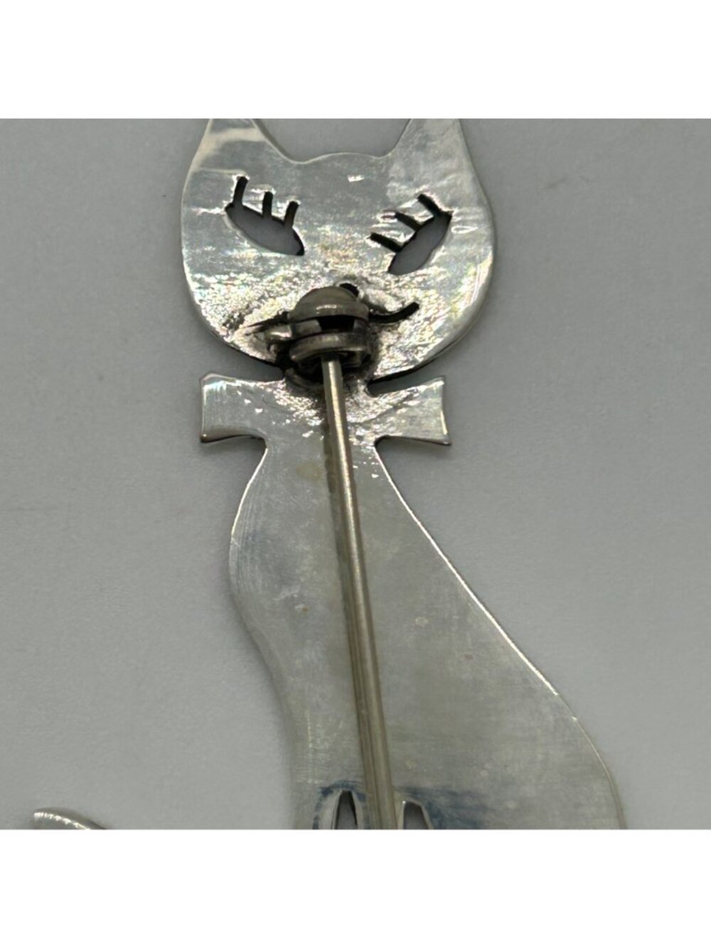 Vintage Sterling Silver Cat Brooch Pin 925 Mexico Handmade 2 Inches 1989 - Picture 4 of 11